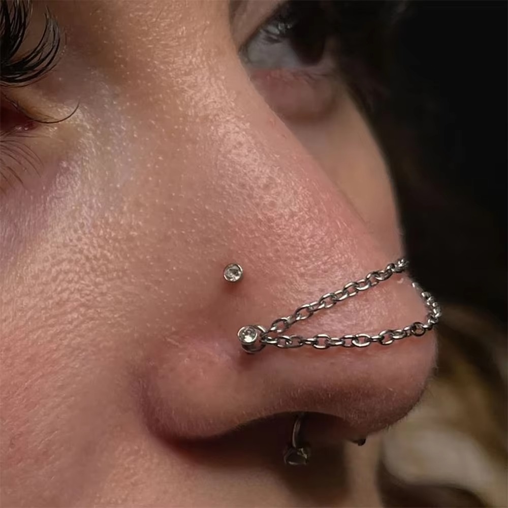 Body Jewelry Nose - Titanium Nose Chain Double Chain Three