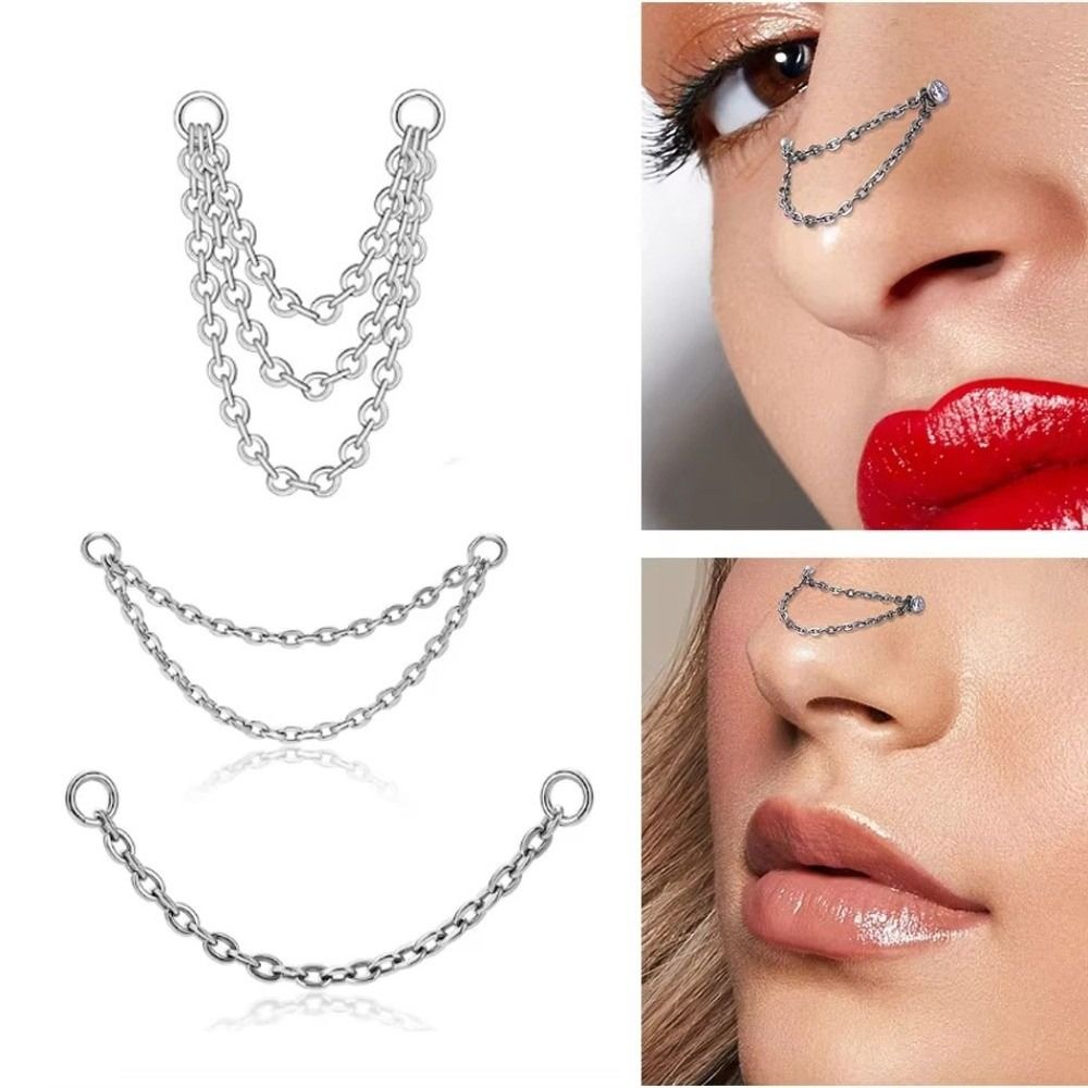 Body Jewelry Nose - Titanium Nose Chain Three Layer Chain