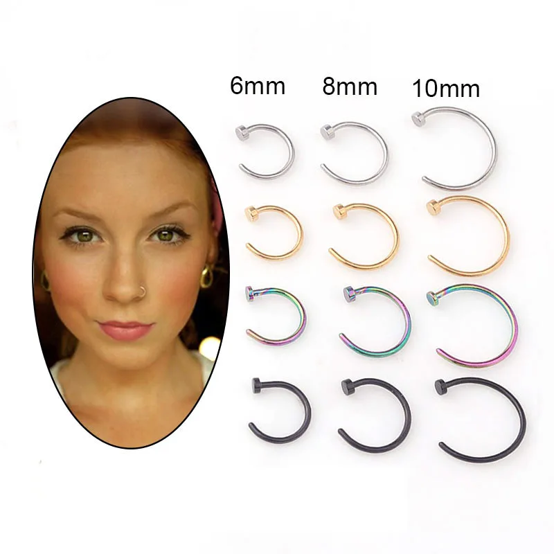 Body Jewelry Nose - 5pcs/lot 20G Nose Ring Hoop, 6mm/8mm/10mm