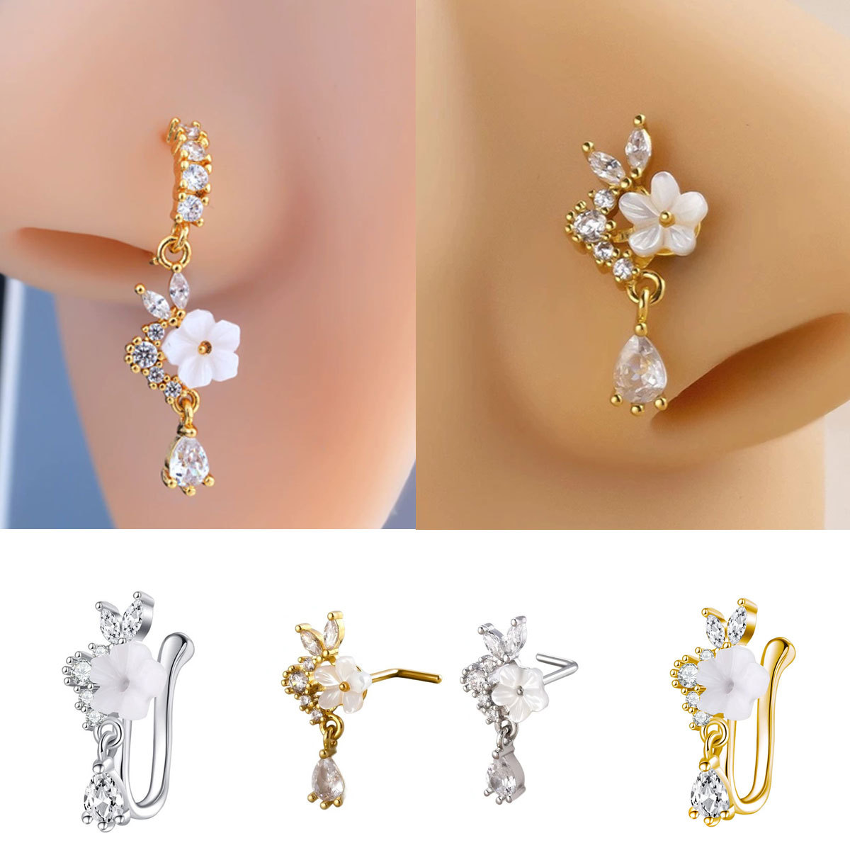 Gold Flower Nose Ring with Dan – Body Jewelry Nose Bewertung und Preis